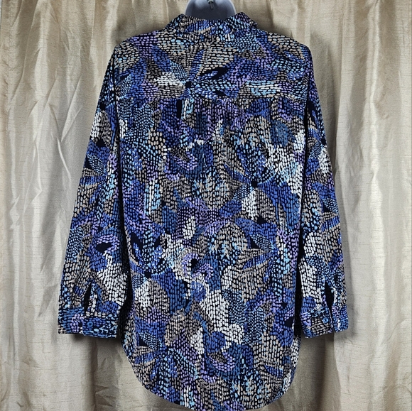 NWOT Chicos blue tan purple white corduroy blouse top Womens Medium - Picture 2 of 7